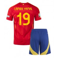 Camisa de Futebol Espanha Lamine Yamal #19 Equipamento Principal Infantil Europeu 2024 Manga Curta (+ Calças curtas)